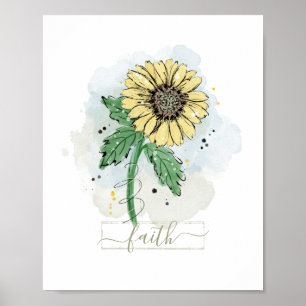 Affiche Fleur Aquarelle Jaune Foi