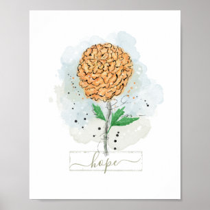Affiche Fleur Aquarelle Orange Espoir