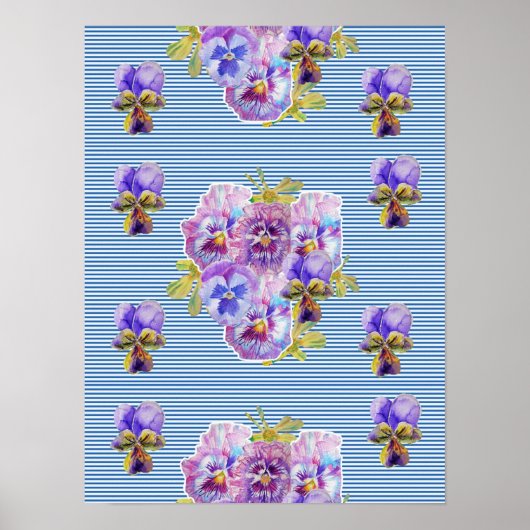 Affiche Fleur de Pâquerette bleue Shabby Chic (Devant)