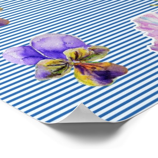 Affiche Fleur de Pensée Bleue Style Shabby Chic (Coin)