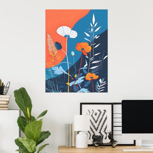 Affiche Fleurs Abstraites et Vives (Bureau à domicile)