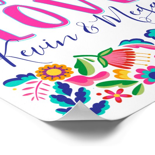 Affiche Fleurs Mexicaines Fête Taco Amour (Coin)