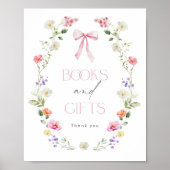 Affiche Fleurs sauvages ruban rose Livres et cadea (Devant)