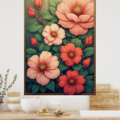 Affiche Fleurs Vintage Feuilles et Fleurs Vertes (Cuisine)