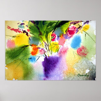 affiche floral avec vase violet