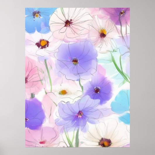 Affiche florale à l'aquarelle pastel – Impression (Devant)