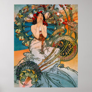 Affiche Florale de Femme Art Nouveau Vintage Mucha