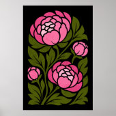 Affiche florale de pivoine rose, mur de fleurs bot (Devant)