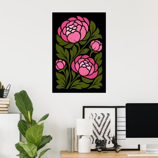 Affiche florale de pivoine rose, mur de fleurs bot (Bureau à domicile)