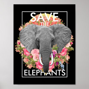 affiche florale d'éléphant