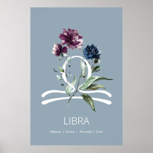 Affiche Florale moderne Zodiac Star Sign Libra