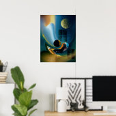 Affiche Fluides Célestes Rêvés - Surréaliste Bleu (Bureau à domicile)