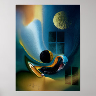 Affiche Fluides Célestes Rêvés - Surréaliste Bleu