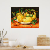 AFFICHE FRUITS DE SAISON CITRONS ET FLEURS BLANCHE (Cuisine)