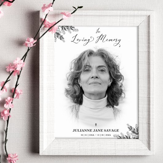 Affiche funéraire avec photo de souvenir noir et b