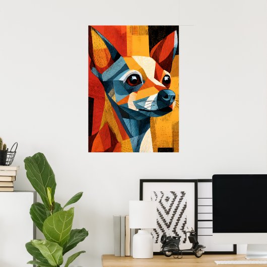 Affiche géométrique colorée de Chihuahua abstrait (Bureau à domicile)