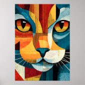 Affiche géométrique de visage de chat abstrait col (Devant)