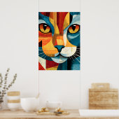 Affiche géométrique de visage de chat abstrait col (Cuisine)