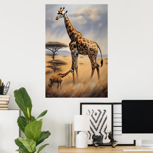 Affiche | Giraffes | Artstyle huile (Bureau à domicile)