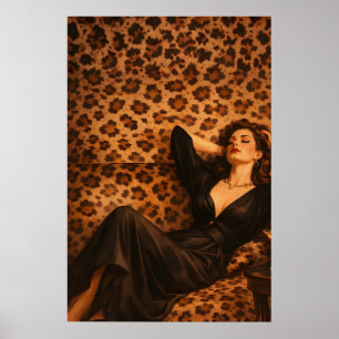 Affiche glamour du Leopard Lounge, femme élégante 
