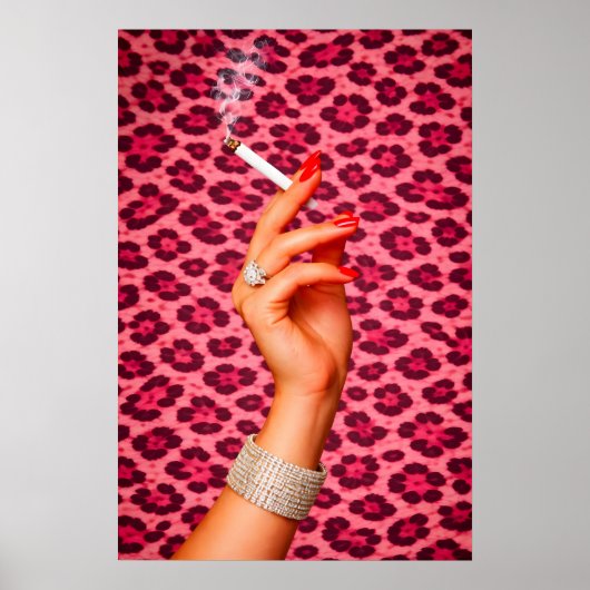 Affiche Glamour Léopard Rose, Cigarette de Mode Ch (Devant)