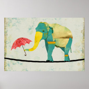 Affiche gracieuse d'or d'art d'éléphant