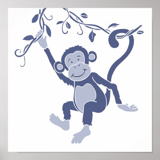 Affiche graphique bleu de singe pour enfants (Devant)