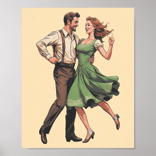 Affiche graphique de couple de danse swing vintage (Devant)