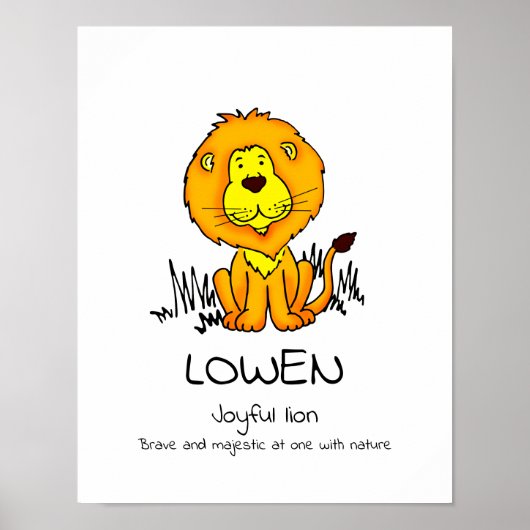 Affiche graphique de lion de nom de sens Lowen pou (Devant)