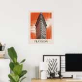 Affiche graphique orange du Flatiron Building (Bureau à domicile)