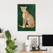 Affiche Guépard, Fond Vert, Animal Moderne (Bureau à domicile)