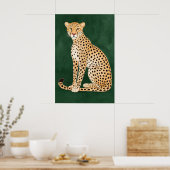 Affiche Guépard, Fond Vert, Animal Moderne (Cuisine)