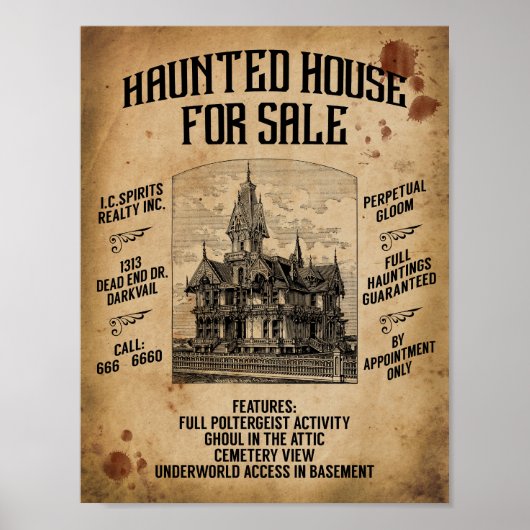 Affiche Halloween Maison Hantée À Vendre (Devant)