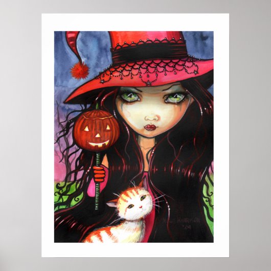 Affiche Halloween Sorcière Chat par Molly Harrison (Devant)