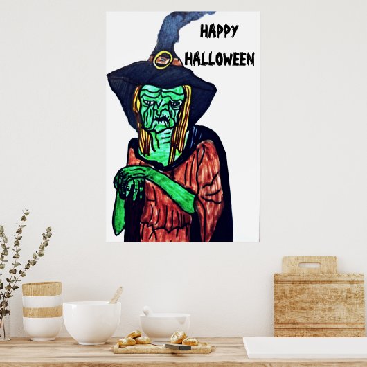 AFFICHE HALLOWEEN UGLY OLD WITCH (Cuisine)