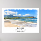 Affiche Hanalei Hawaii, Aquarelle, Sur mesure (Devant)