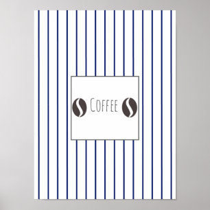Affiche Haricots de Café Funky Assiette Rayures Bl