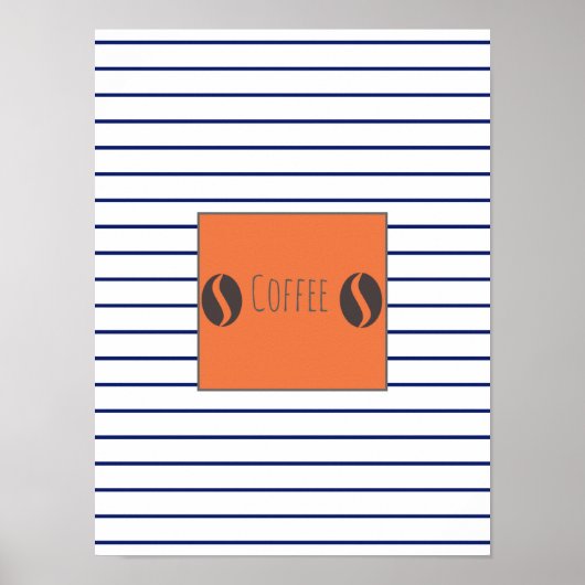 Affiche Haricots de Café Funky Rayures Bleues Assi (Devant)
