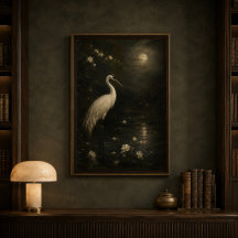 Affiche Héron Blanc au Clair de Lune | Art Vintage