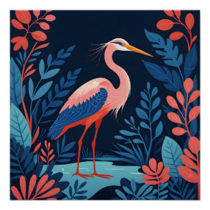 affiche héron du jardin de minuit