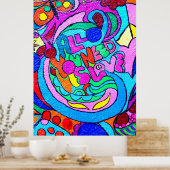 affiche hippie colorée paix et amour (Cuisine)