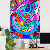 affiche hippie colorée paix et amour (Bureau à domicile)