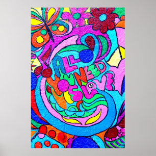 affiche hippie colorée paix et amour