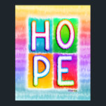 Affiche HOPE Pop Art<br><div class="desc">HOPE est un art pop des années soixante inspiré, rétro inspiré par les lois universelles secrètes et motivé par une conscience spirituelle que nous faisons tous partie du même monde. HOPE vous inspirera avec des couleurs et des graphismes arc-en-ciel qui vous rappellent de garder vos espoirs vivants et de croire...</div>