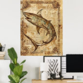 Affiche illustrant le requin vintage (Bureau à domicile)