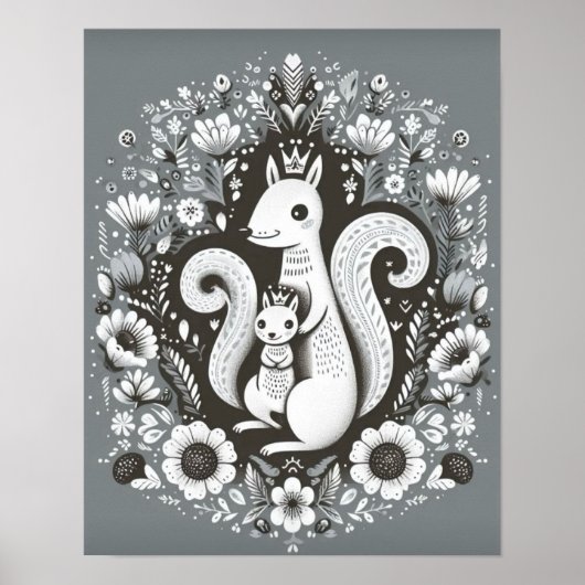 Affiche illustration folk art “Ecureuil“ (Devant)