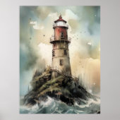 Affiche illustrative du phare aquarelle Imprimer (Devant)