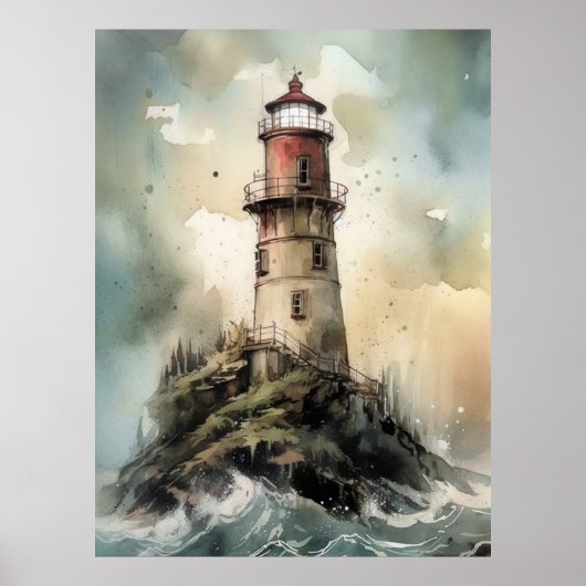 Affiche illustrative du phare aquarelle Imprimer (Devant)