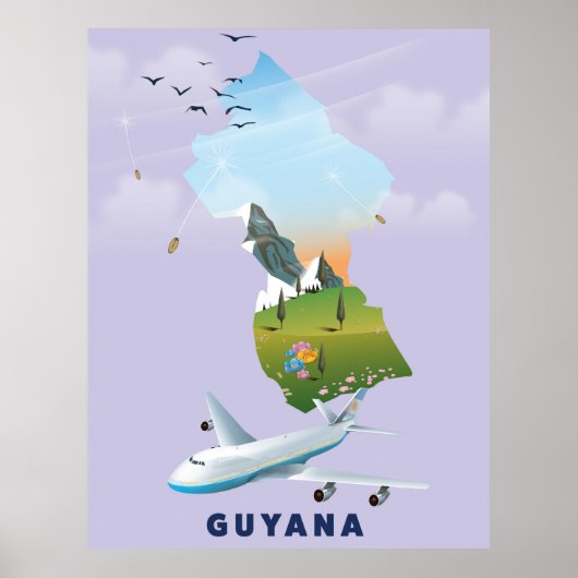 affiche illustrée de la carte au Guyana (Devant)