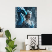 Affiche - Image IA Dragon et Fille Bleu Clair Légè (Bureau à domicile)